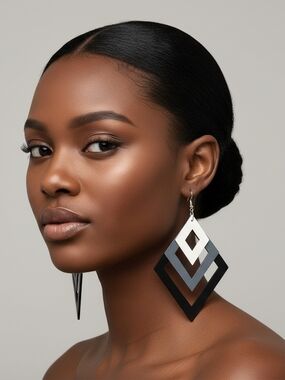 Modern Layered Diamond Drop Earrings - Black & Silver